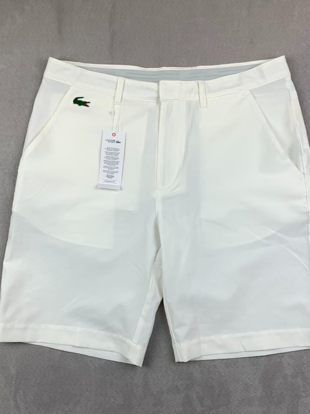 Lacoste Sport Men Shorts 32 White Chino Elastic Waist Stretch Tennis Prep Luxury